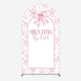 Aperturee - Aperturee Pink Bow Shes Tying The Knot Bridal Shower Arch Backdrop